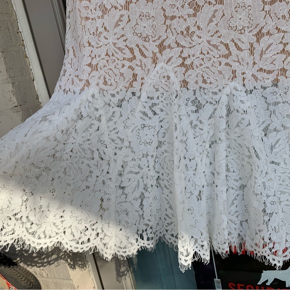 NWOT Just Me size Large White Lace Nude Lining Mermaid Midi Dress Short Sleeves - Picture 10 of 11